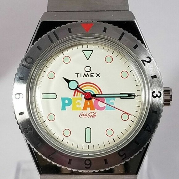 Timex Q Coca Cola 1971 Unity Collection 38mm Stainless Steel Peace Wristwatch